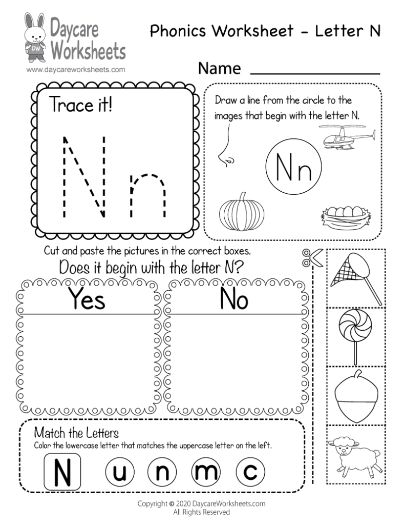 Free Letter N Phonics Worksheet For Preschool   Beginning Sounds With Regard To Letter N Worksheets Pdf