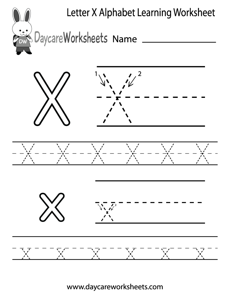 Free Letter X Alphabet Learning Worksheet For Preschool within Letter X Tracing Page