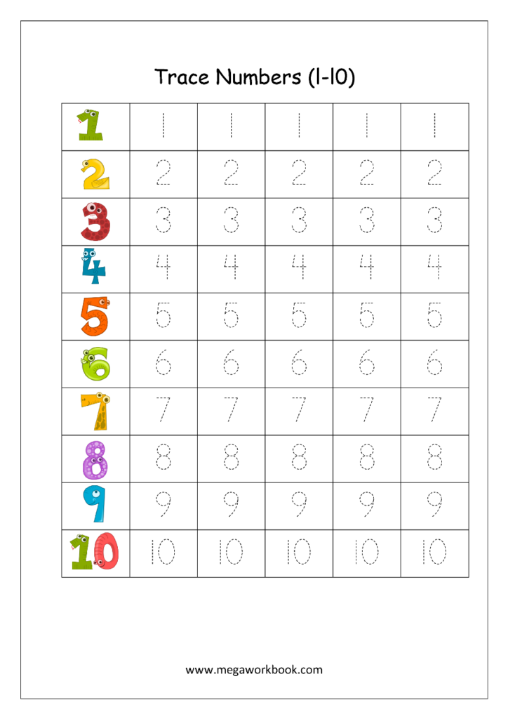 Free Math Worksheets   Number Tracing And Writing (1 10