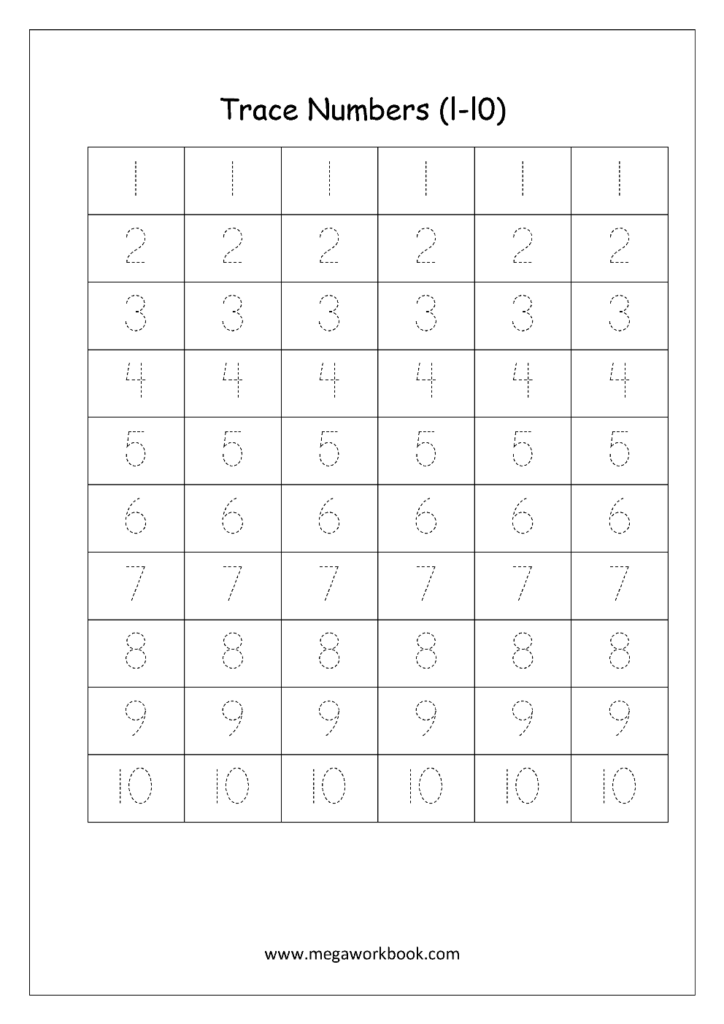 Free Math Worksheets   Number Tracing And Writing (1 10