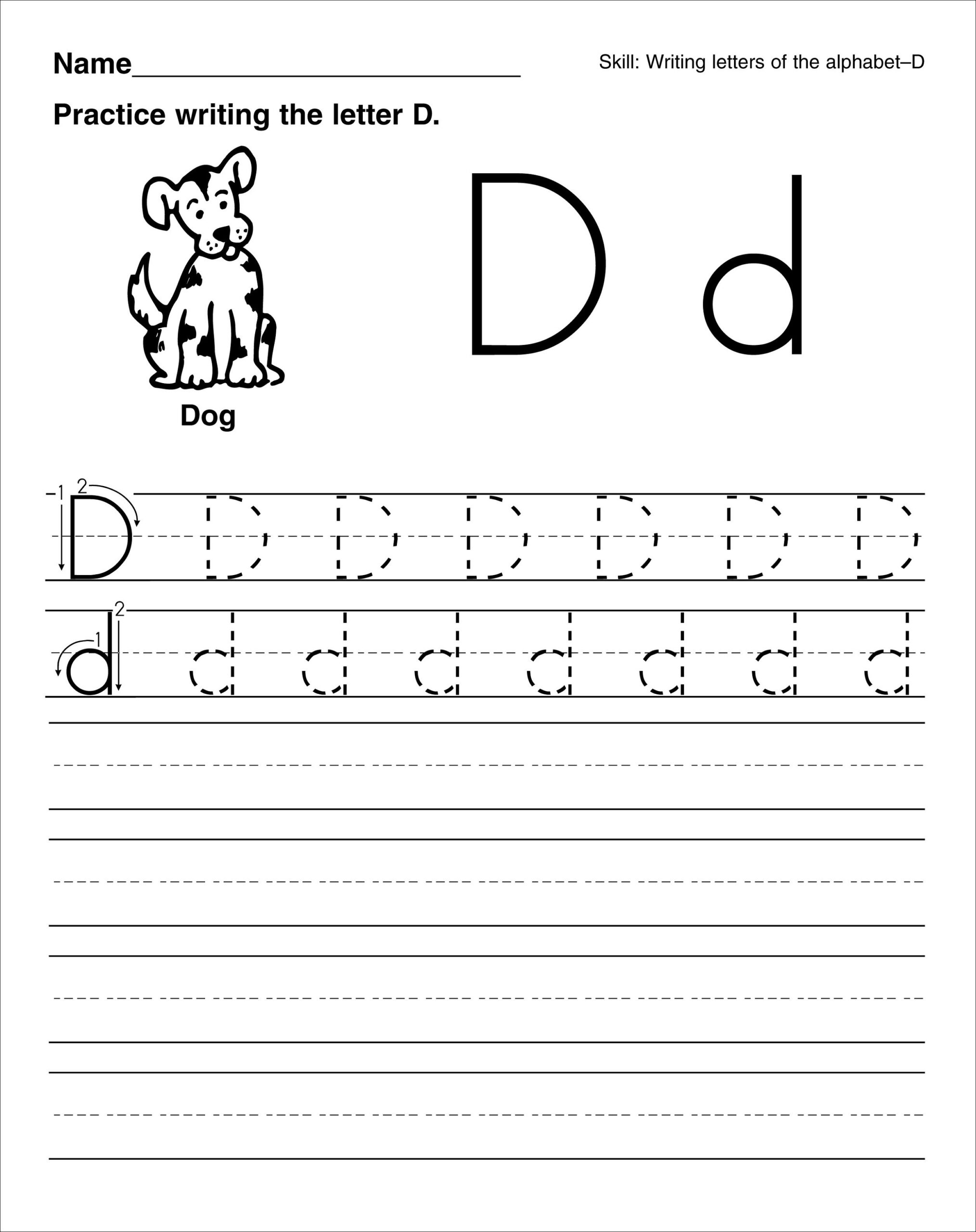 Free Name Writing Worksheets For Preschool Coloring Book pertaining to Letter D Tracing Worksheets Free