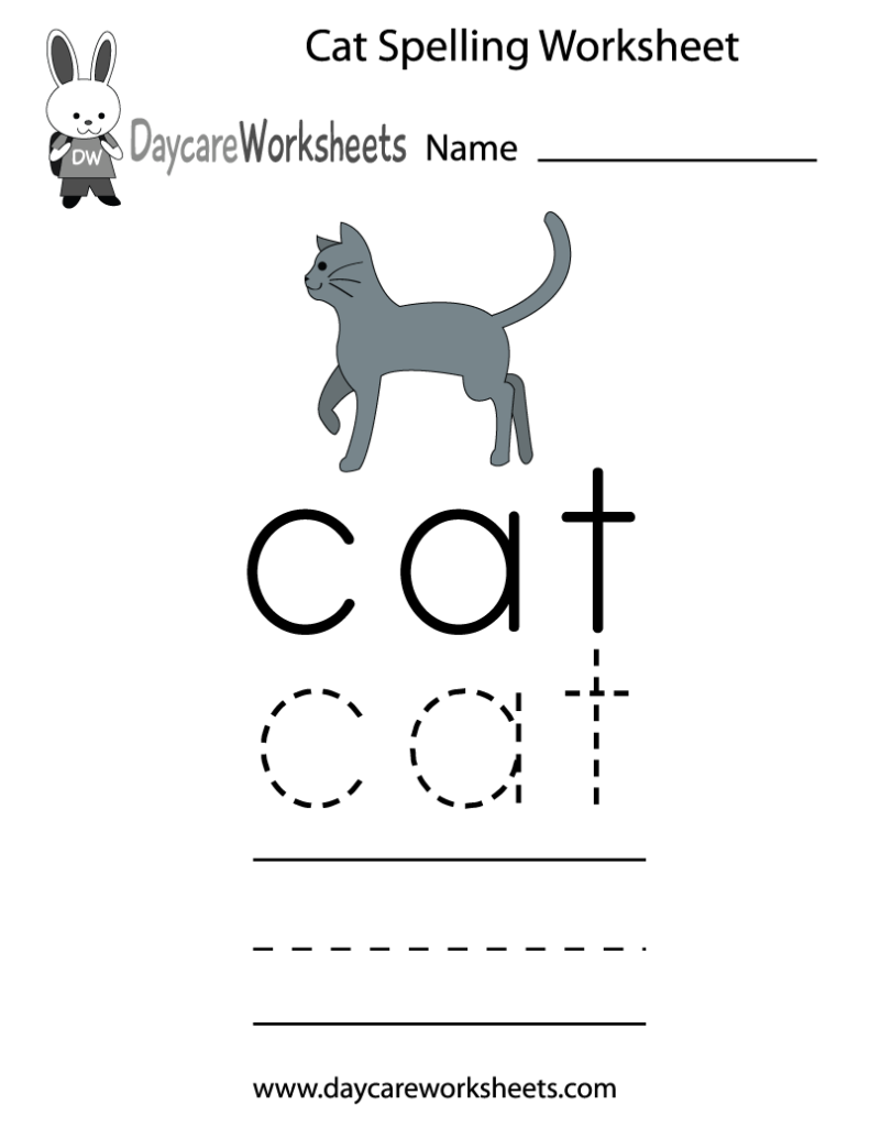 Free Preschool Cat Spelling Worksheet | Spelling Worksheets