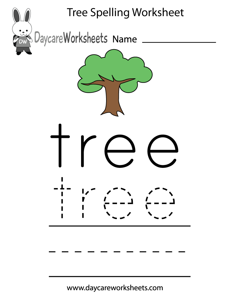 Free Preschool Tree Spelling Worksheet | Spelling Worksheets
