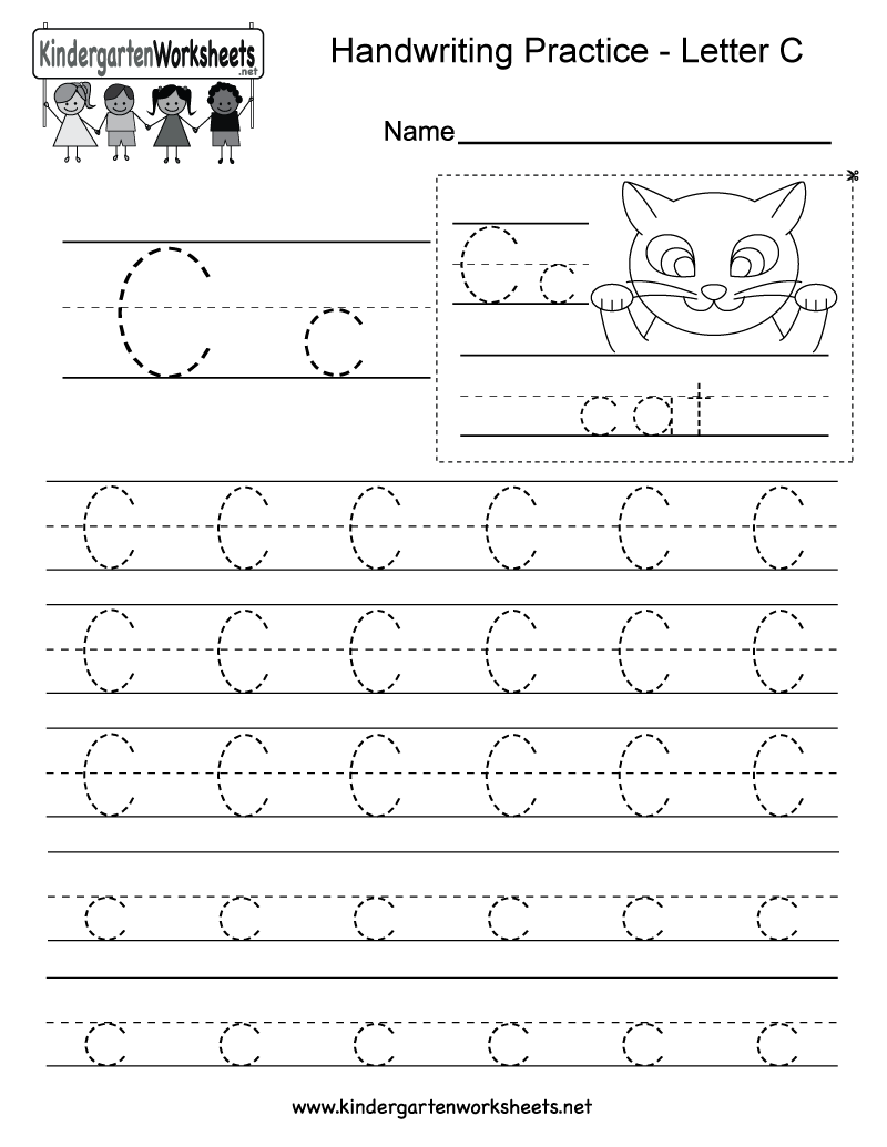 Free Printable Letter C Writing Practice Worksheet For in Letter C Worksheets Free Printable