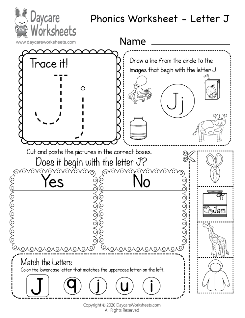 Free Printable Letter J Beginning Sounds Phonics Worksheet In Letter J Worksheets For Preschool