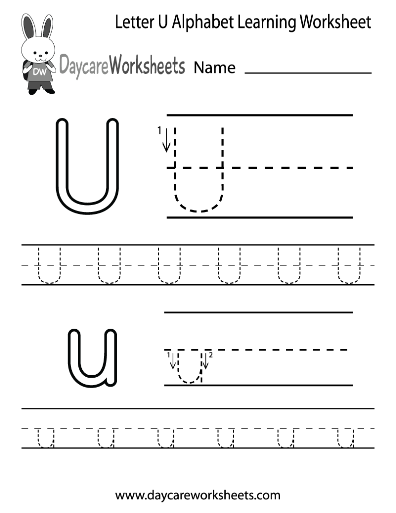 Free Printable Letter U Alphabet Learning Worksheet For Within Letter U Worksheets For Preschool