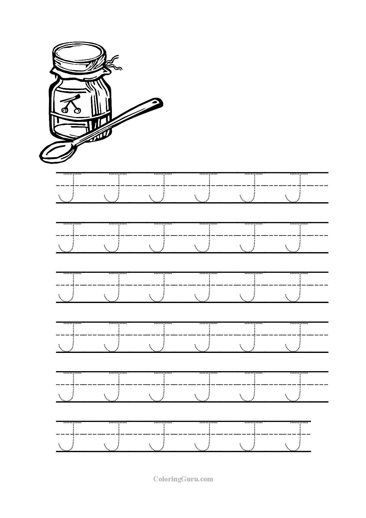 Free Printable Tracing Letter J Worksheets For Preschool for Alphabet J Tracing