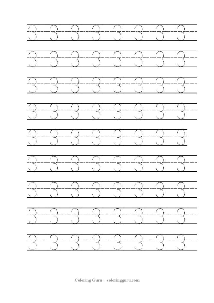 Free Printable Tracing Number 3 Worksheets | Preschool