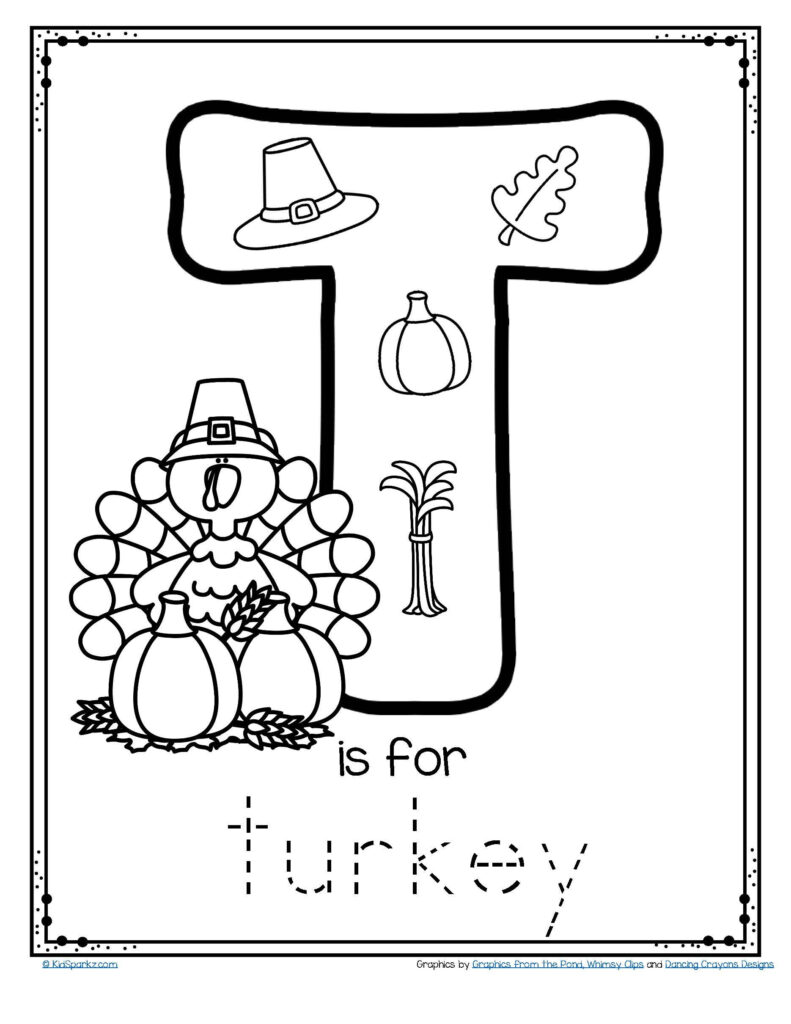 Free   T Is For Turkey Trace And Color Alphabet Printables