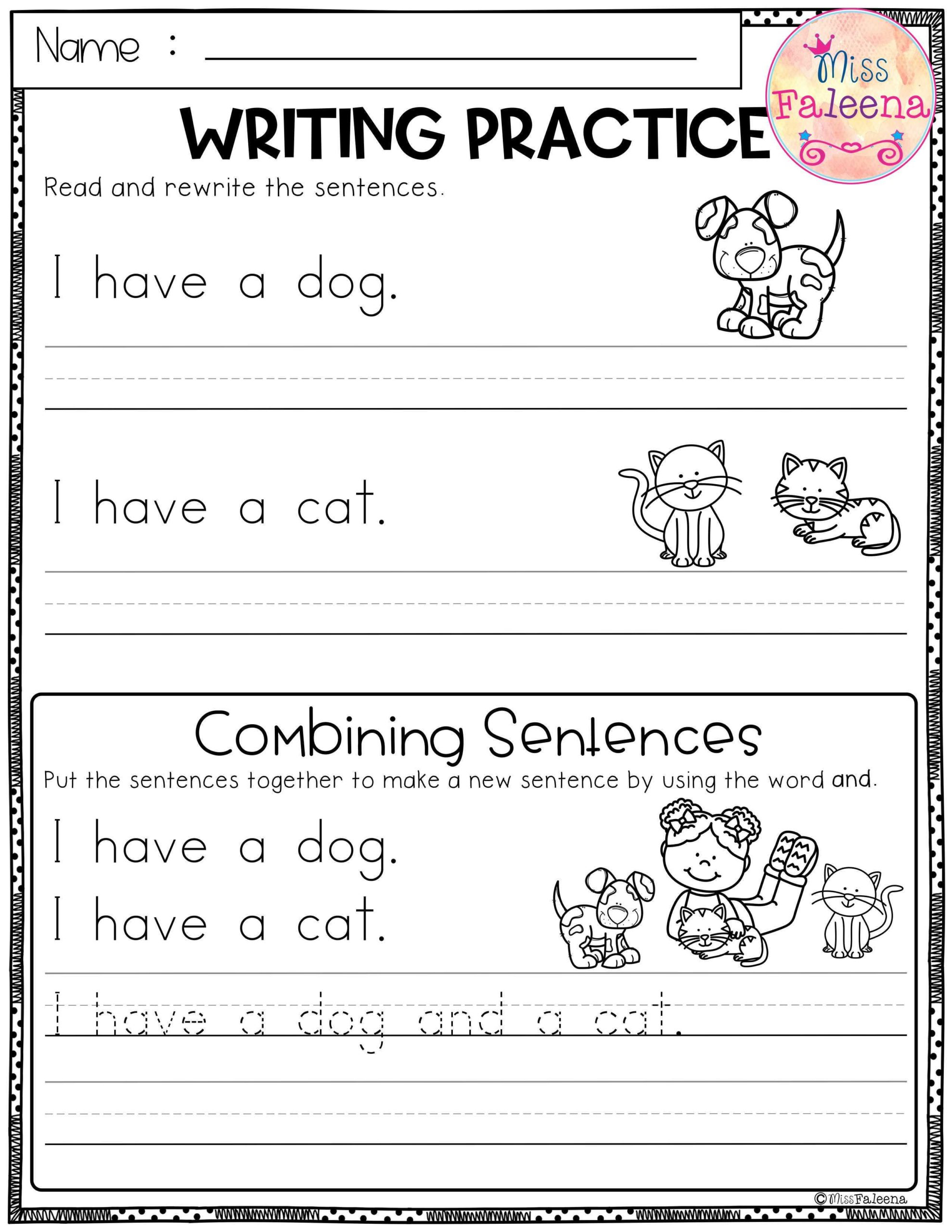 Sentence Writing Worksheets For Kindergarten Printable Kindergarten