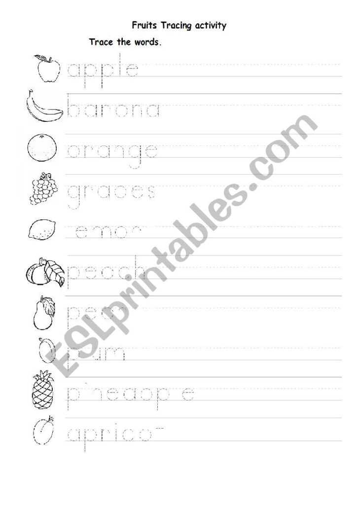 Fruits Tracing Activity   Esl Worksheetnesmecik