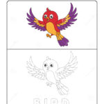 Funny Bird Tracing And Coloring Book With Example. Preschool
