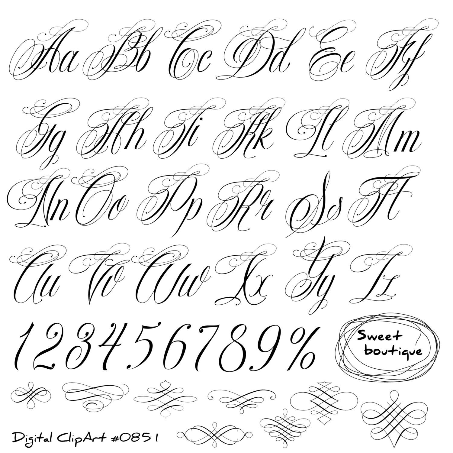 Handwritten Alphabet Calligraphy Clip Art English Cursive