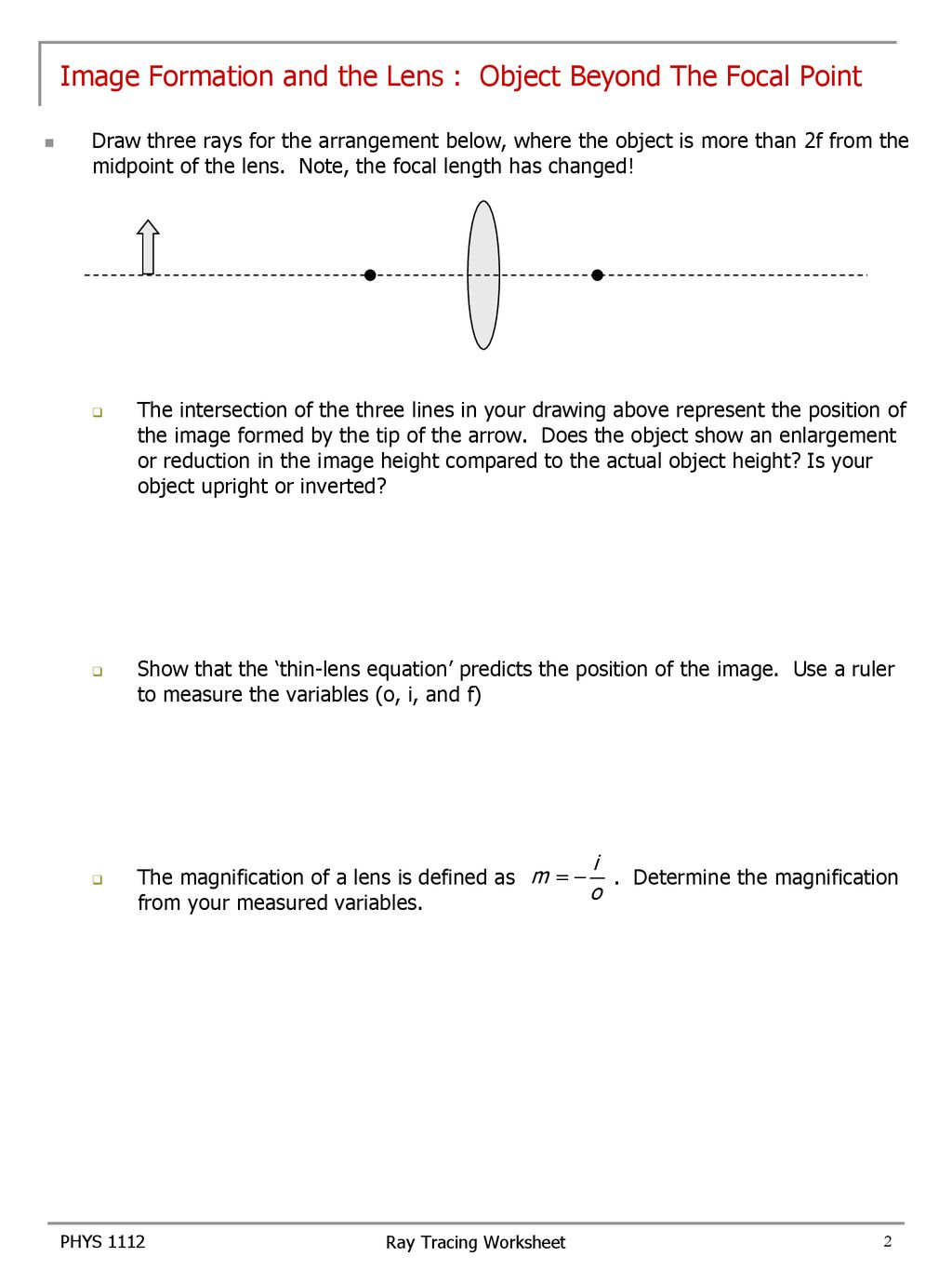 Image Formation And The Lens: Object Beyond The Focal Point