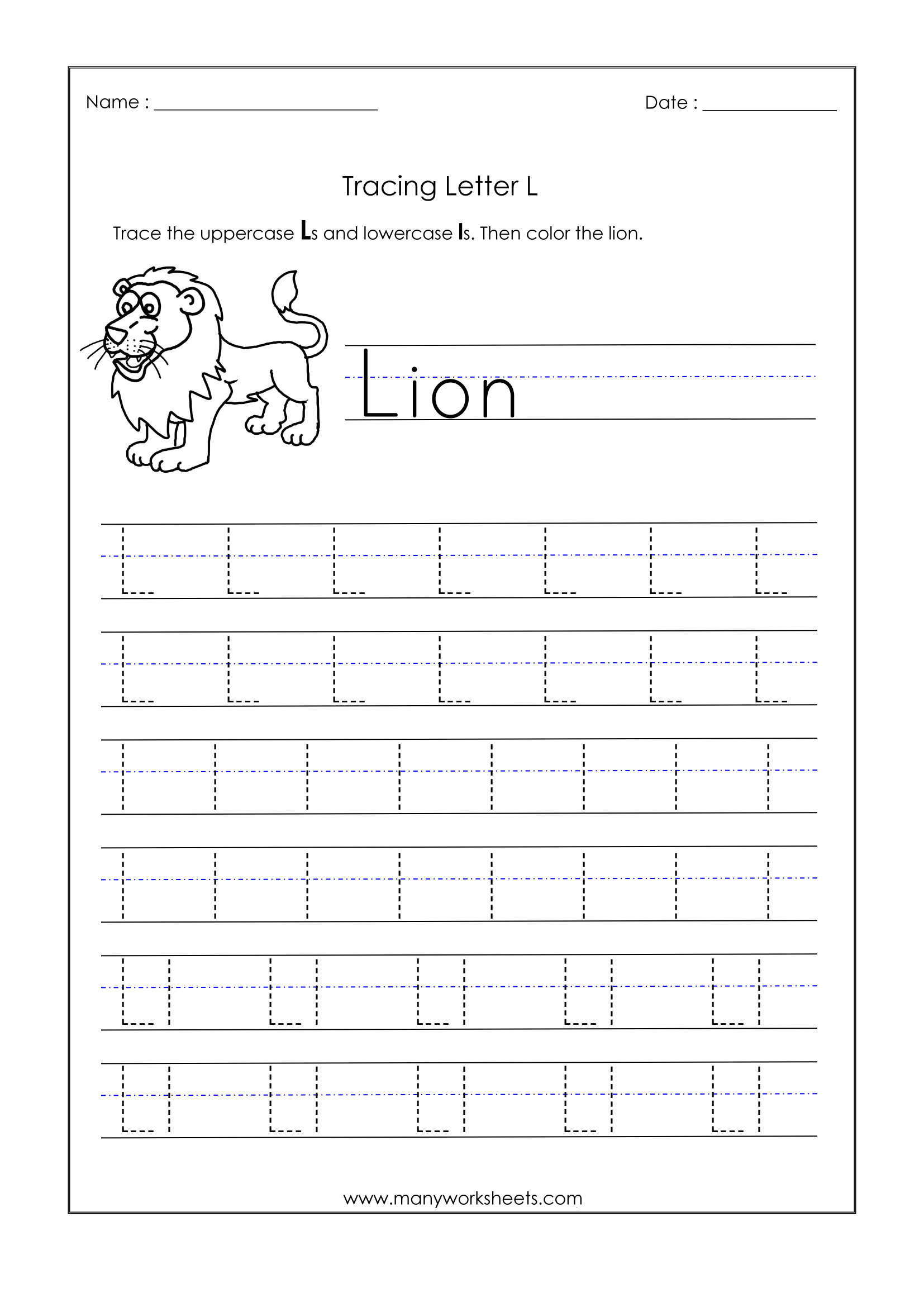 Incredible Letter Tracing Worksheets Image Ideas inside Letter L Tracing Worksheets Preschool