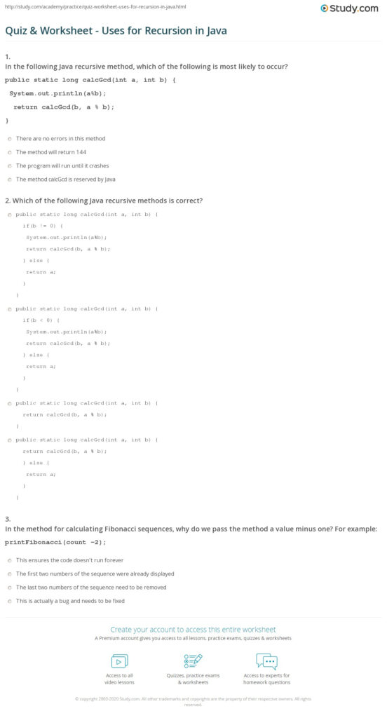 Java Recursion Worksheet | Printable Worksheets And Java Recursion Worksheet | Printable Worksheets And