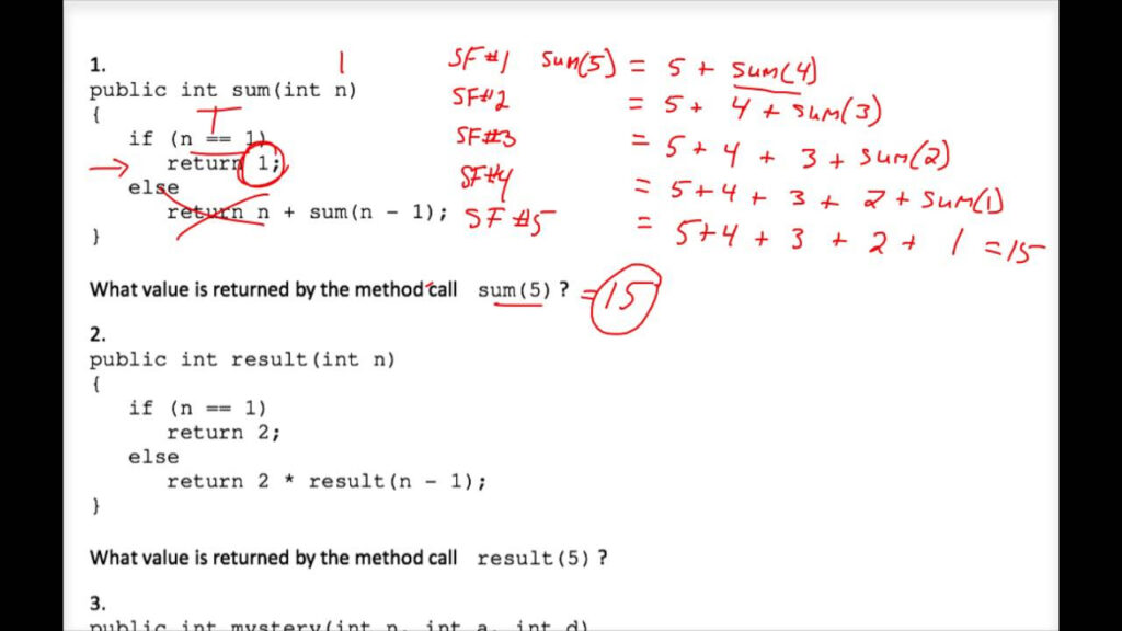 Java Tracing Recursion Worksheet #1