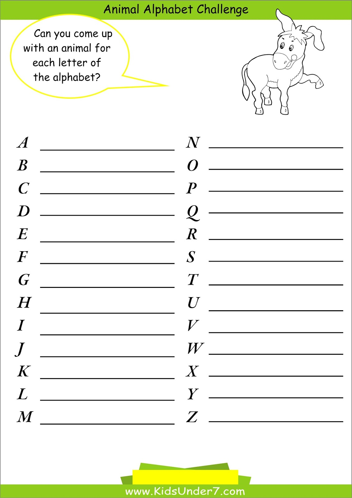 Kids Under 7: Animal Alphabet Challenge regarding Alphabet Challenge Worksheets