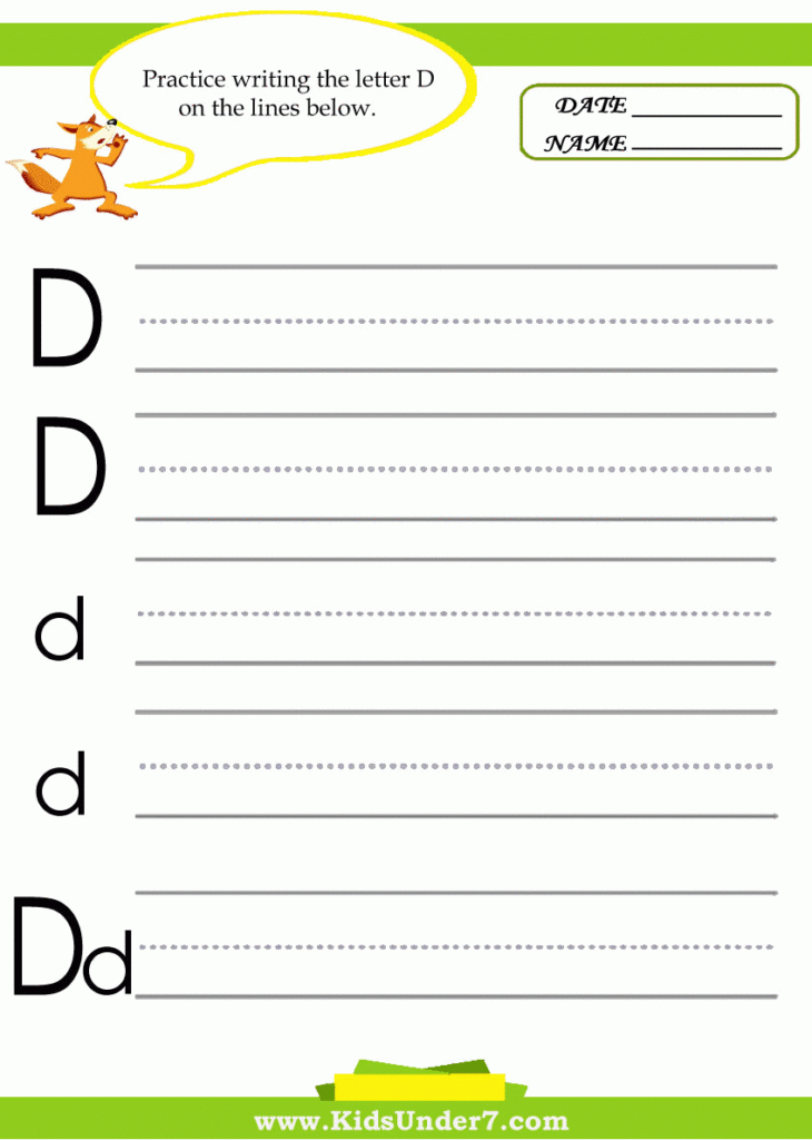 Kids Under 7: Letter D Practice Writing Worksheet Pertaining To Letter 7 Worksheets