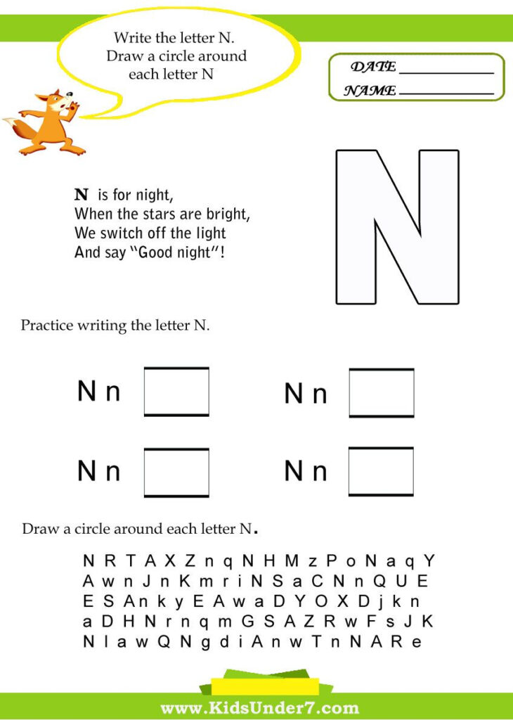 Kids Under 7: Letter N Worksheets. This Site Has Great Pertaining To Letter Ng Worksheets