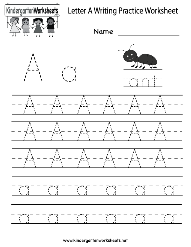 Kindergarten Letter A Writing Practice Worksheet Printable Intended For Alphabet Worksheets Letter A