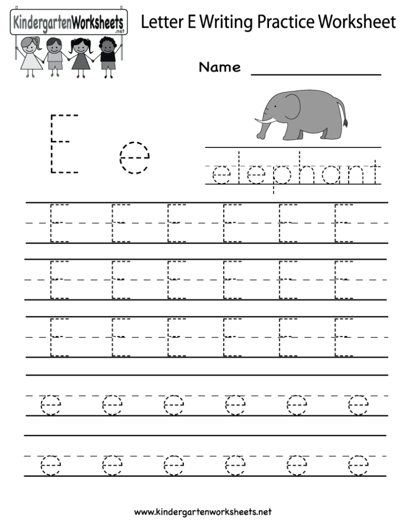 Kindergarten Letter E Writing Practice Worksheet Printable Throughout Alphabet E Worksheets Kindergarten