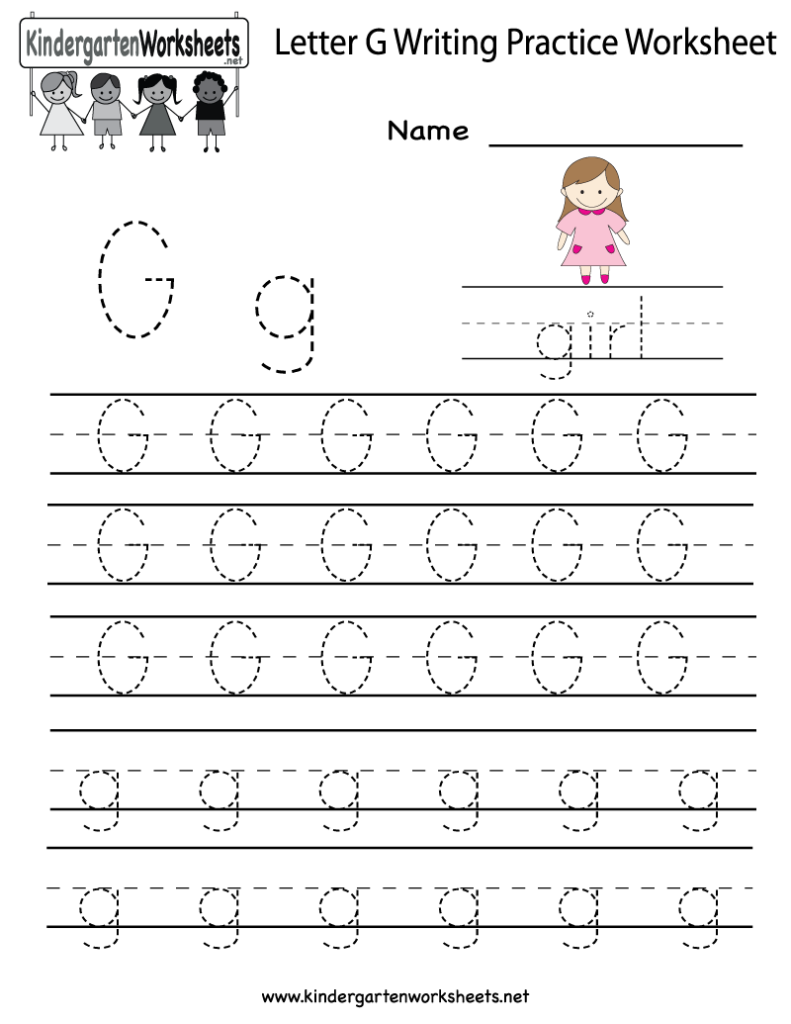 Kindergarten Letter G Writing Practice Worksheet Printable Within G Letter Tracing Worksheet