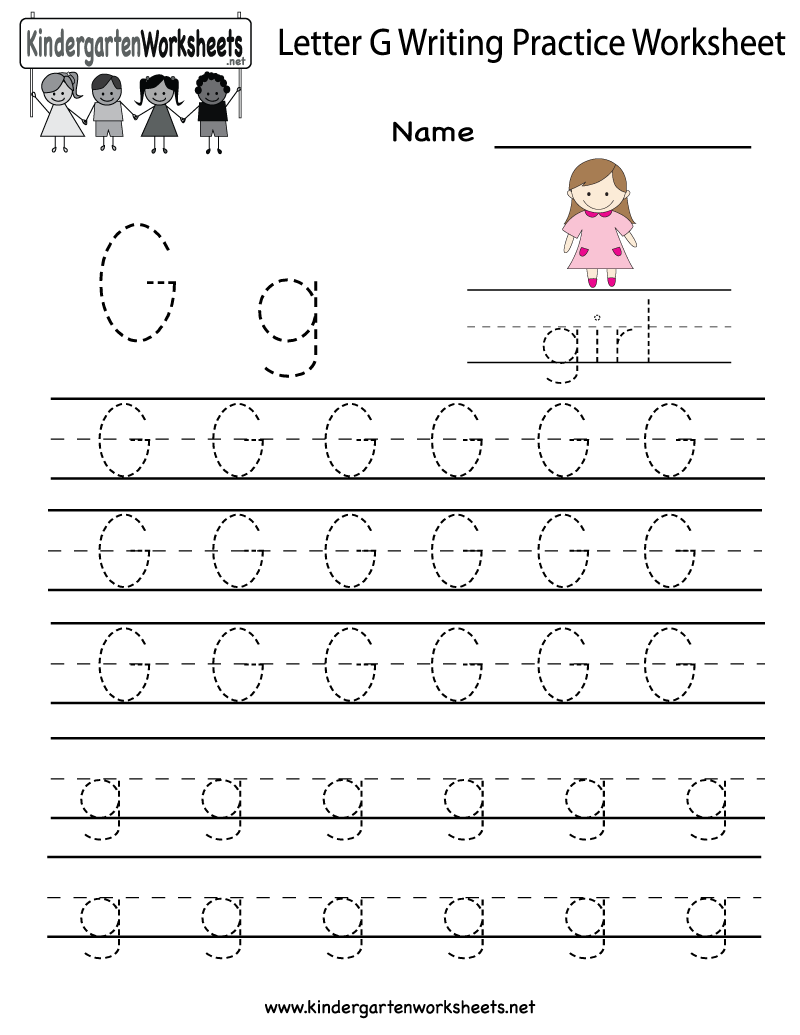 Kindergarten Letter G Writing Practice Worksheet Printable within G Letter Tracing Worksheet