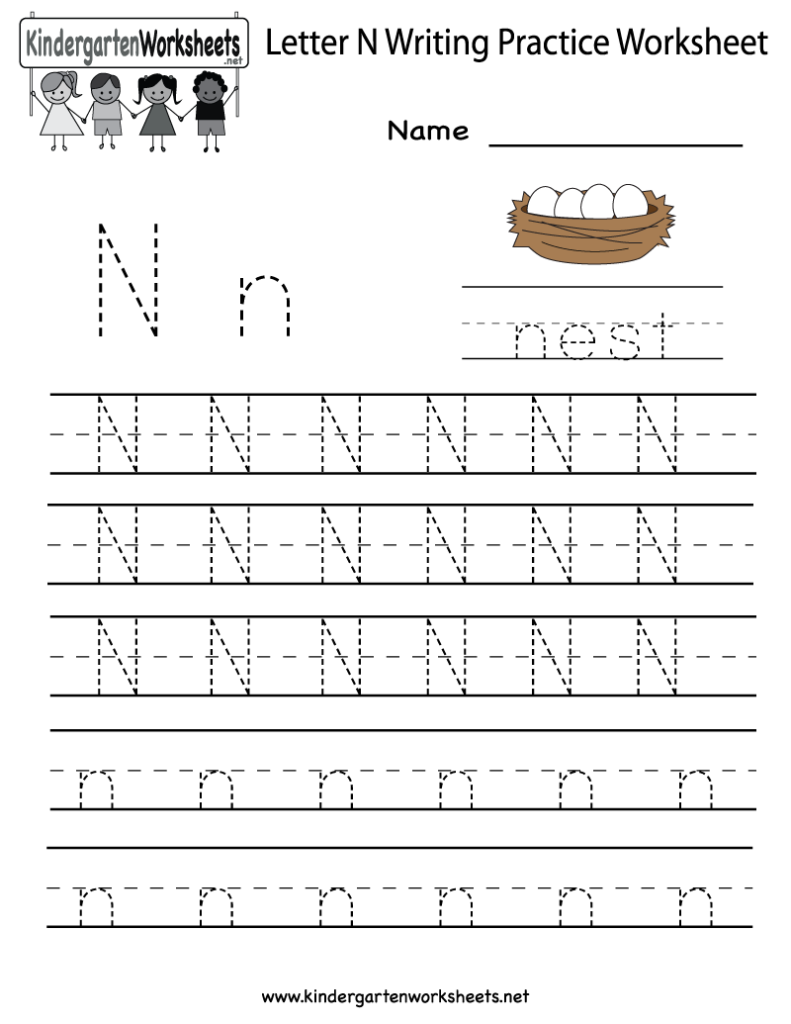 Kindergarten Letter N Writing Practice Worksheet Printable Inside Letter N Tracing Printable
