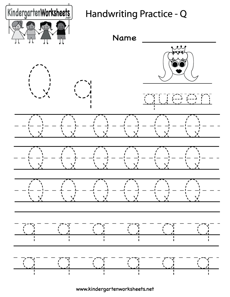 Kindergarten Letter Q Writing Practice Worksheet Printable intended for Letter Tracing Q