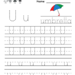 Kindergarten Letter U Writing Practice Worksheet Printable Pertaining To Letter U Tracing Worksheets Preschool