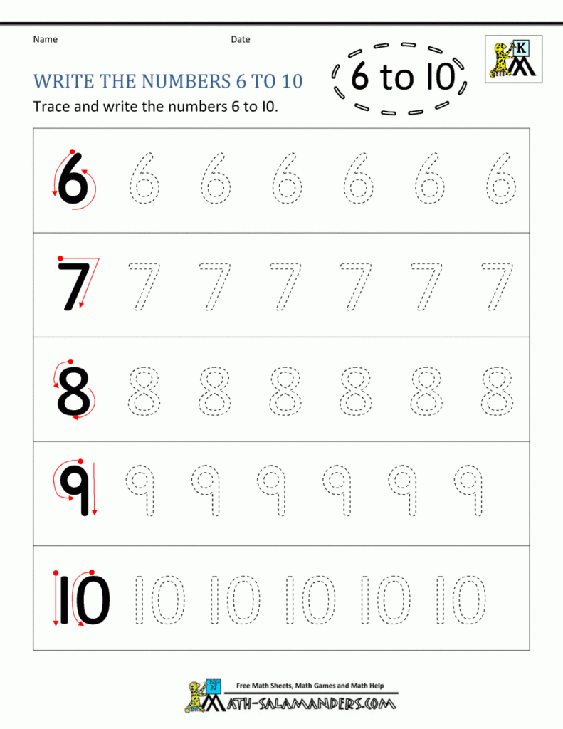 Kindergarten Printable Worksheets   Writing Numbers To 10