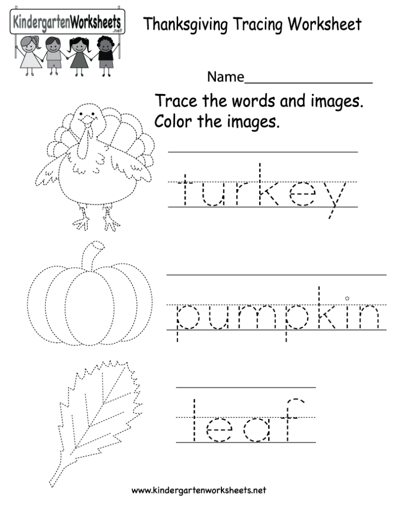 Kindergarten Thanksgiving Tracing Worksheet Printable