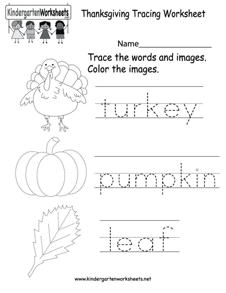 Kindergarten Thanksgiving Tracing Worksheet Printable Kindergarten Thanksgiving Tracing Worksheet Printable