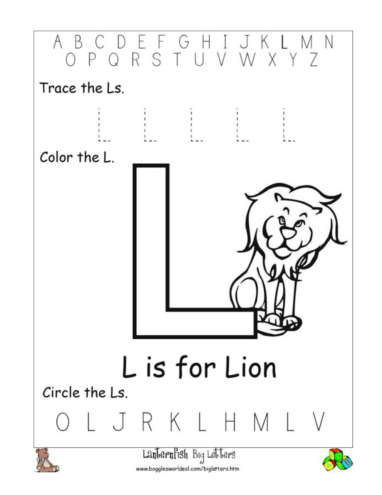 Kindergarten Worksheet Tracing L | Printable Worksheets And