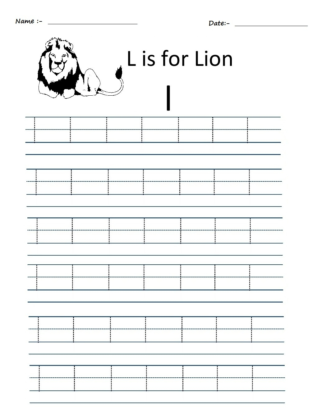 Kindergarten Worksheets: Alphabet Tracing Worksheets - L with Alphabet L Tracing