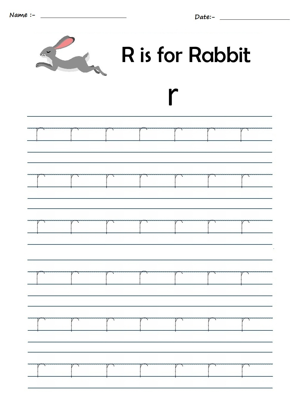 Kindergarten Worksheets: Alphabet Tracing Worksheets - R