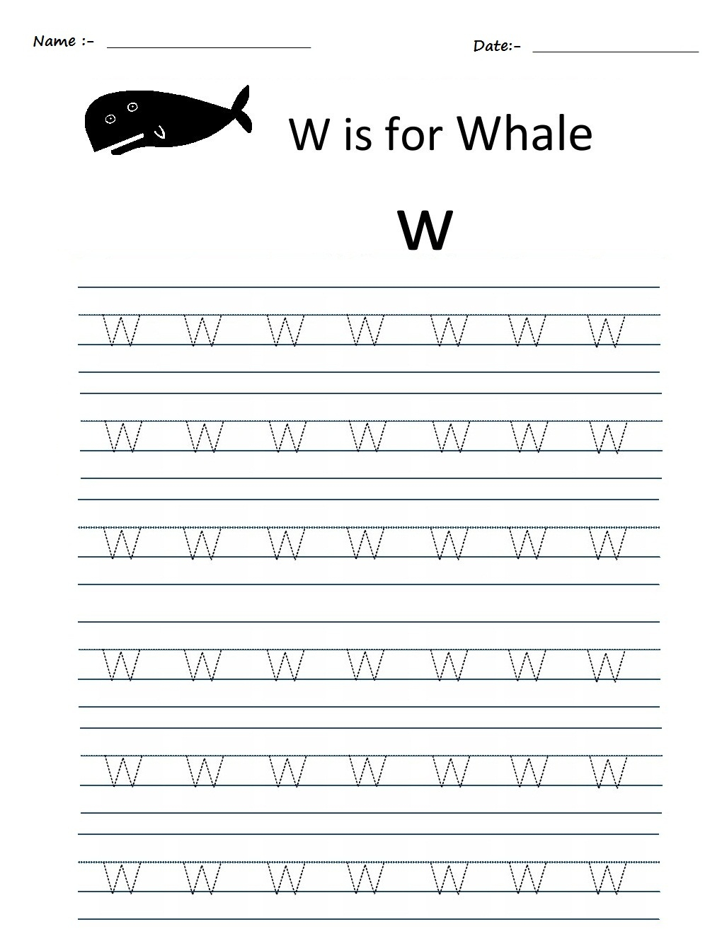 Kindergarten Worksheets: Alphabet Tracing Worksheets - W