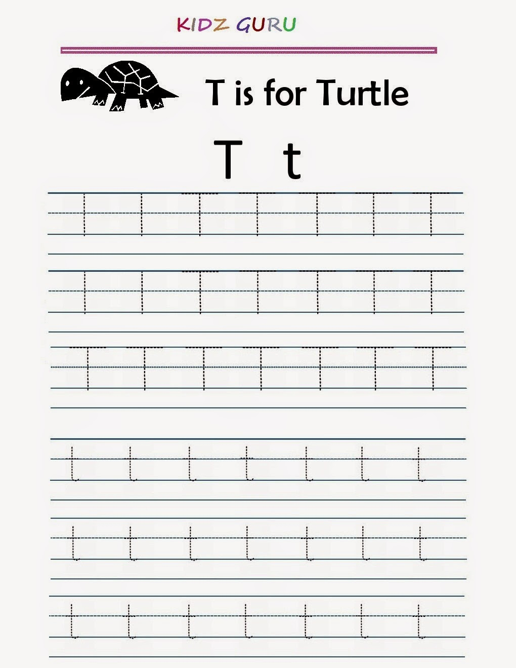 Kindergarten Worksheets: Printable Tracing Worksheet with Letter T Tracing Worksheet