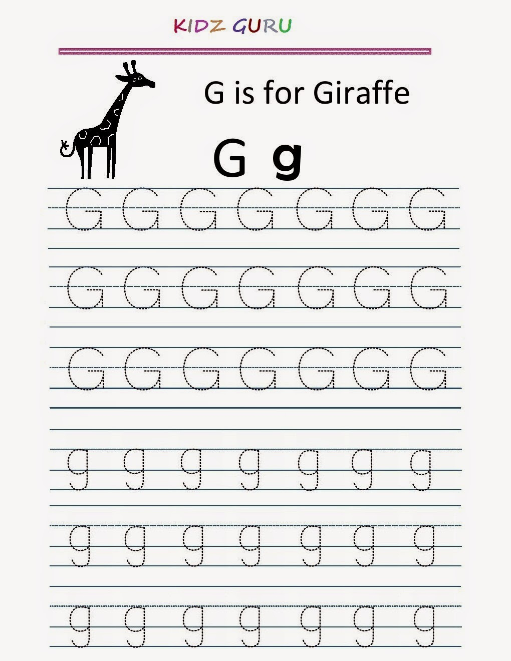 Kindergarten Worksheets: Printable Tracing Worksheet within G Letter Tracing Worksheet