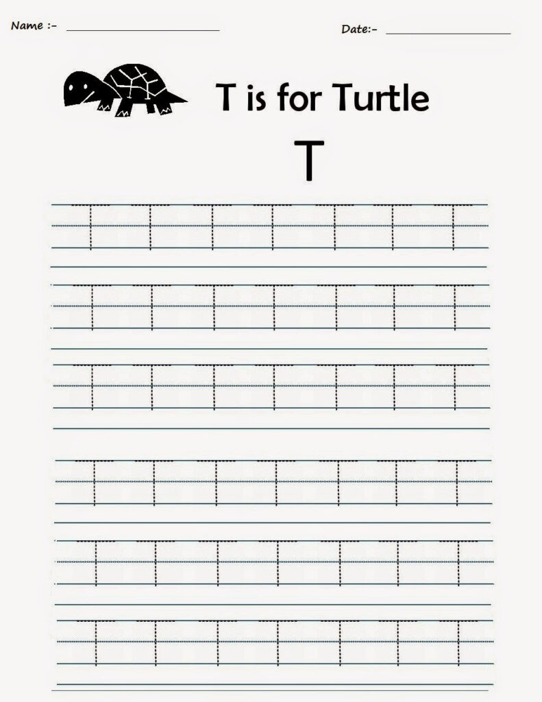 Kindergarten Worksheets: Printable Tracing Worksheets For Alphabet T Worksheets