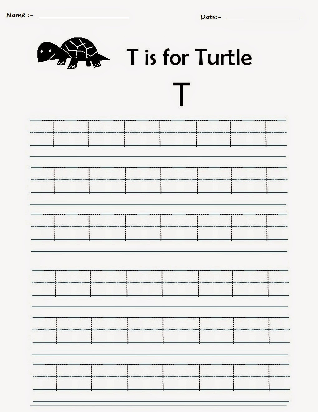 Kindergarten Worksheets: Printable Tracing Worksheets for Alphabet T Worksheets