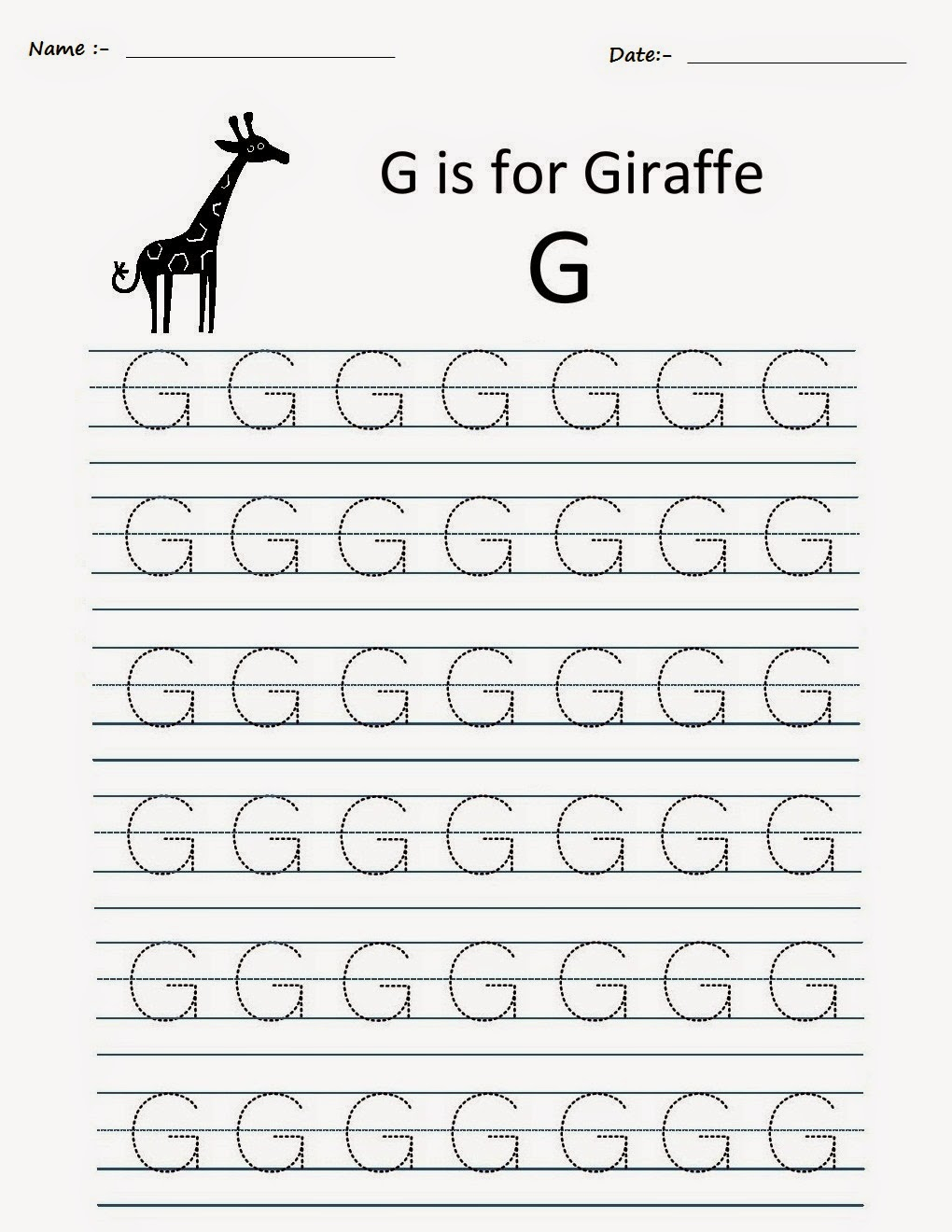 Kindergarten Worksheets: Printable Tracing Worksheets with G Letter Tracing Worksheet