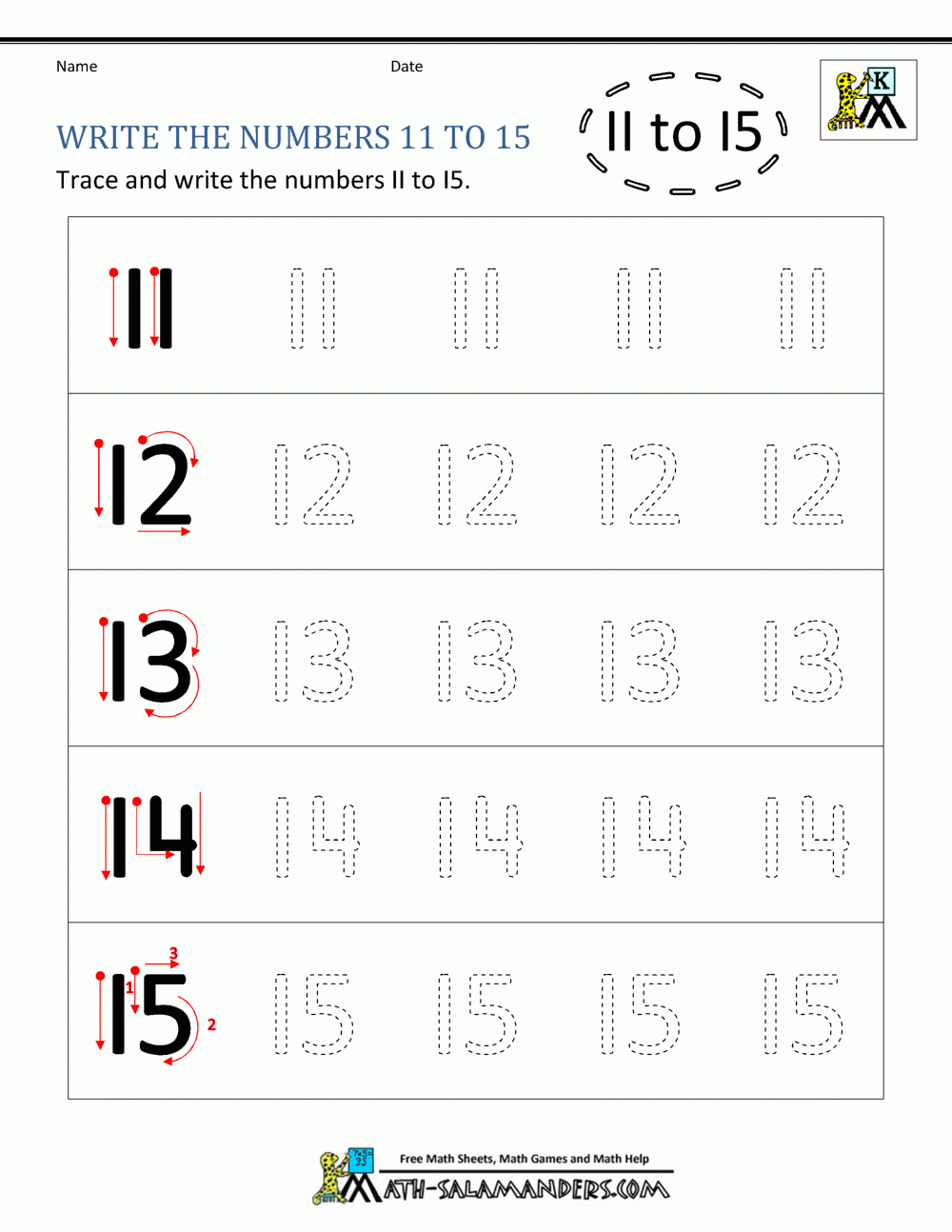 11 20 Numbers Worksheets