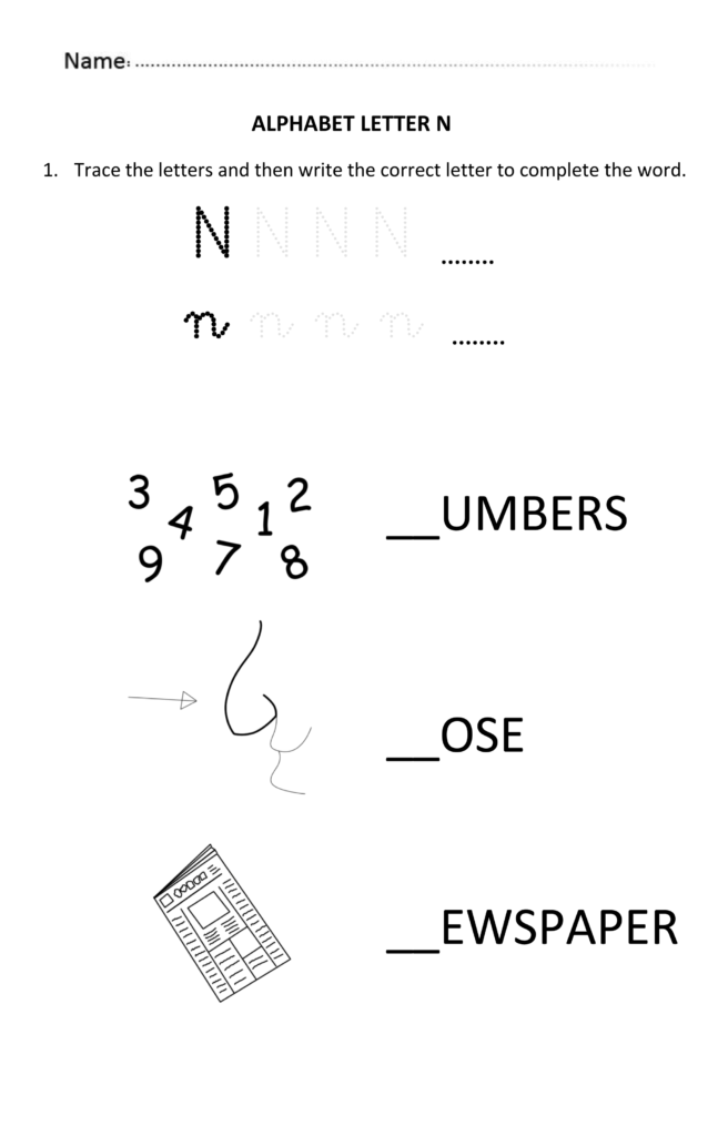 Learning And Writing Letter N For 5 And 6 Years Old Students Throughout Alphabet Worksheets For Older Students
