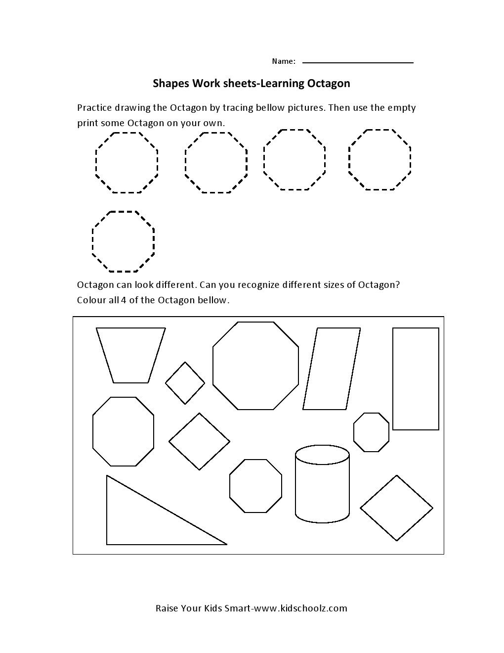 Learning Shapes Worksheets – Octagon | Preschool Worksheets