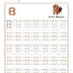 Letter B Alphabet Tracing Book With Example And Funny Beaver..