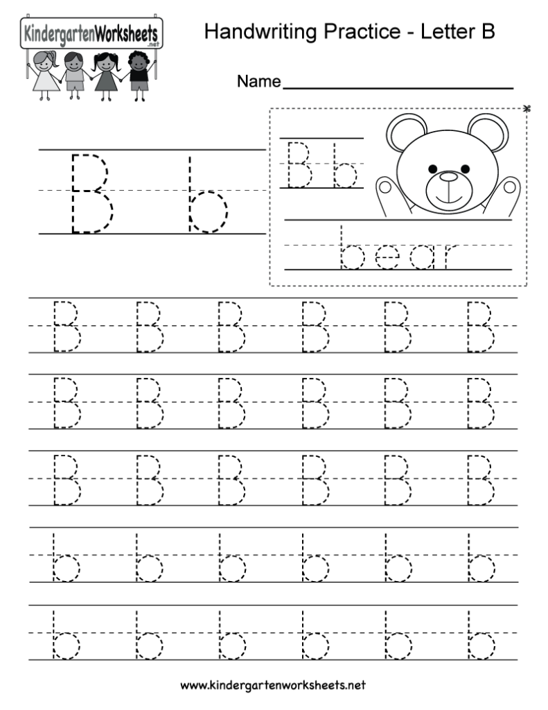 Letter B Writing Practice Worksheet   Free Kindergarten