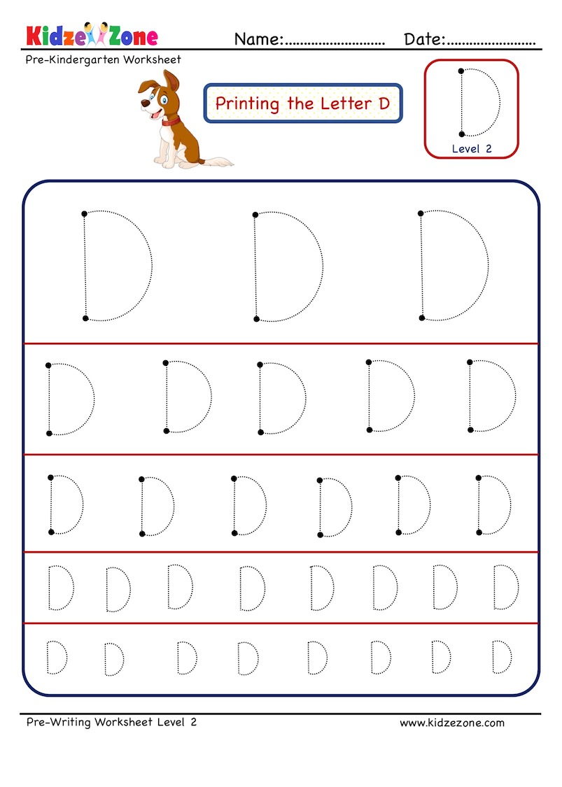 Letter D Tracing Worksheet - Different Sizes - Kidzezone in D Letter Tracing