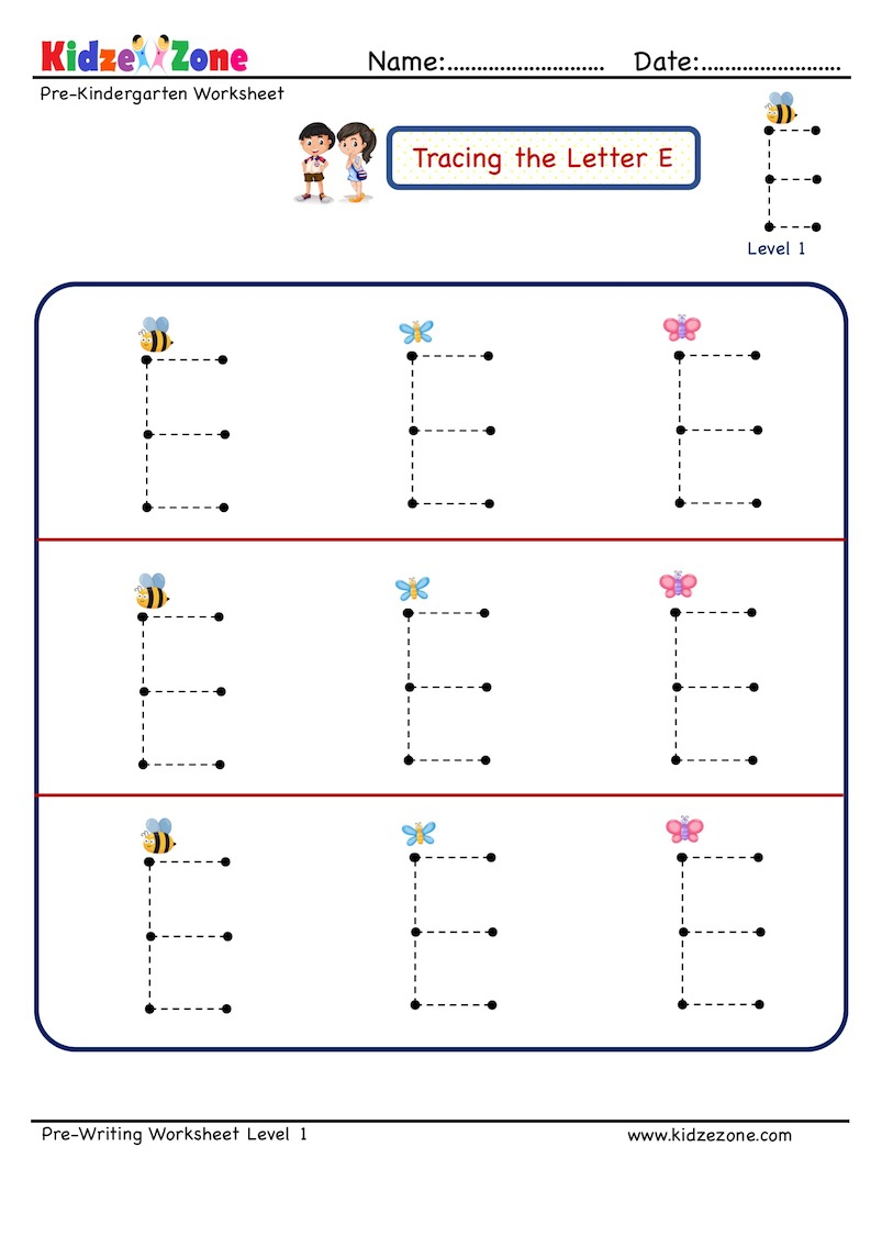 Letter E Tracing Worksheet - Big Font - Kidzezone regarding E Letter Tracing